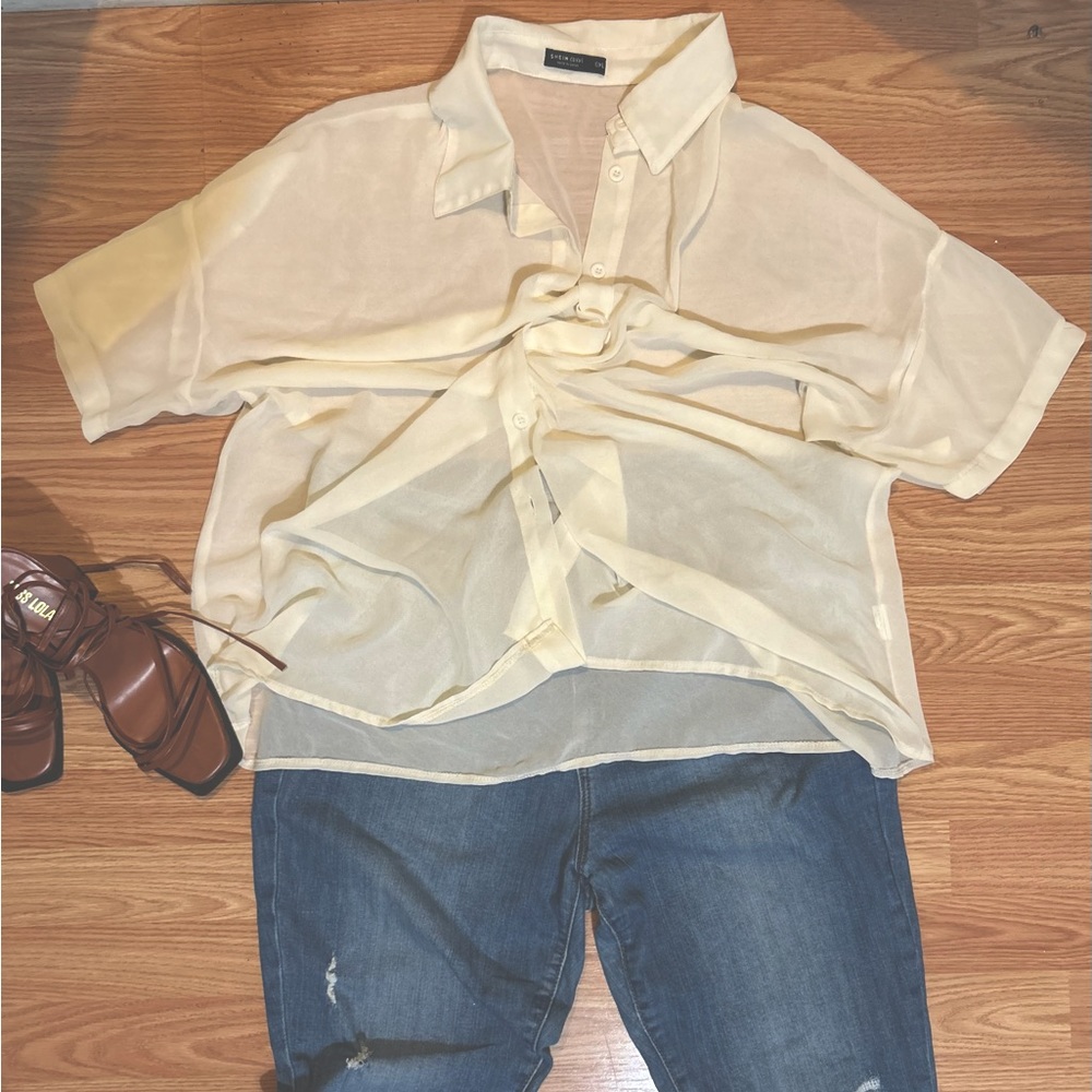 Off white see through button blouse
